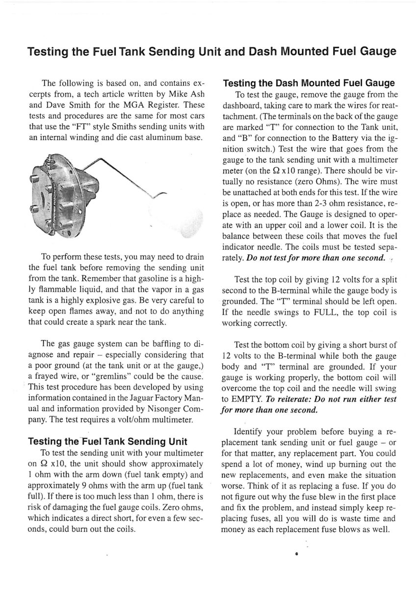 Testing your fuel sender unit and fuel gauge - Holden Vintage & Classic