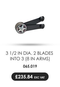 3 1/2 in dia. 2 Blades into 3 (8 in arms)