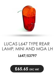 Lucas L647 Type Rear Lamp - Mini and MGA LH